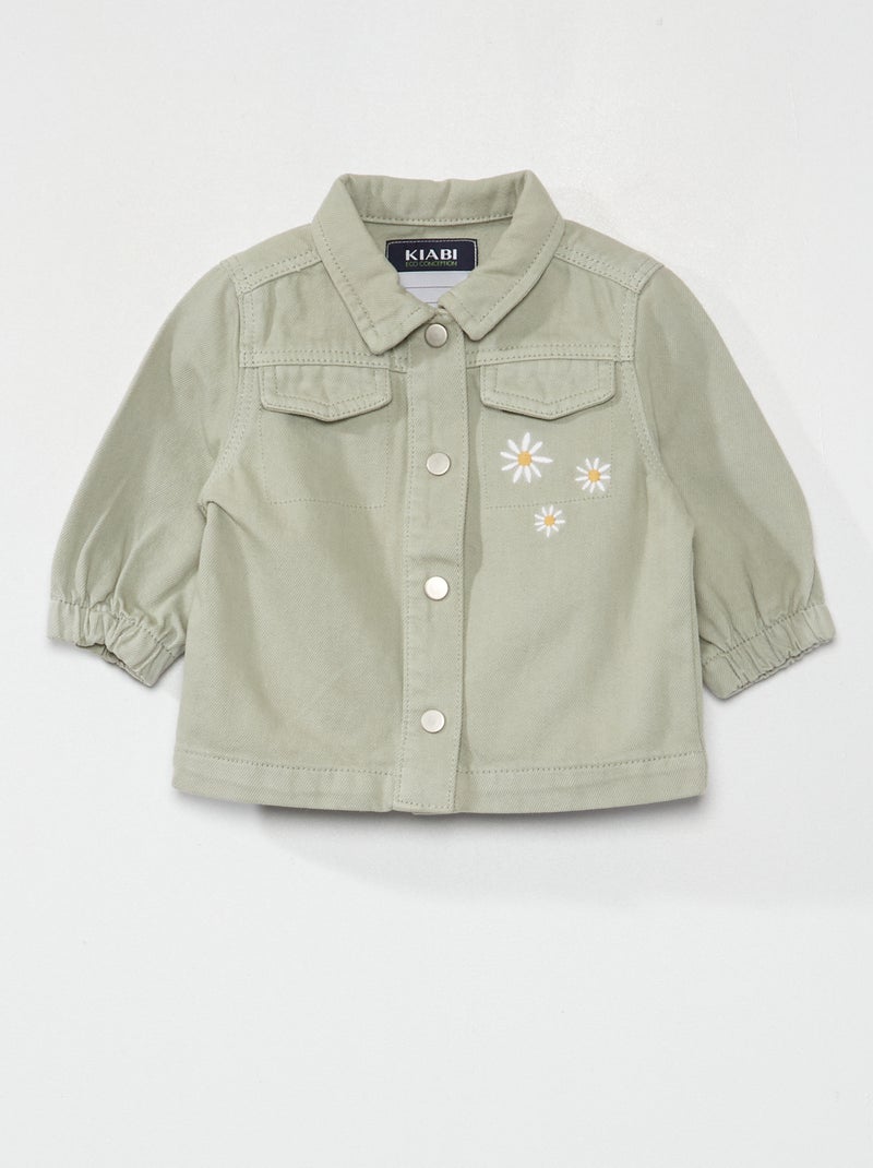 Chaqueta vaquera con estampados bordados en la parte delantera GRIS - Kiabi