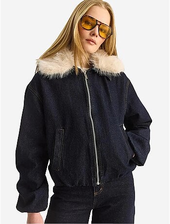 Chaqueta vaquera corta con detalle de piel sintética lucci
