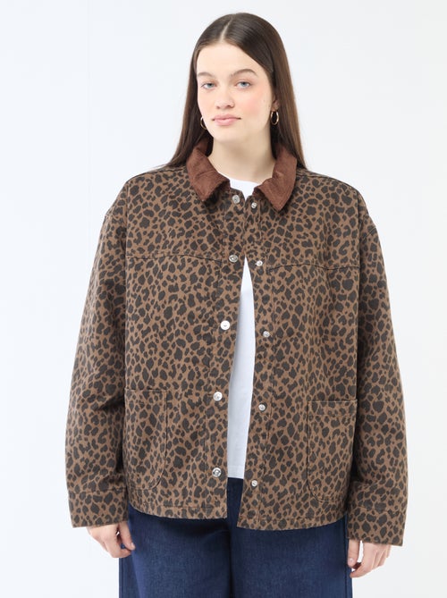 Chaqueta vaquera corta con estampado de leopardo - Kiabi