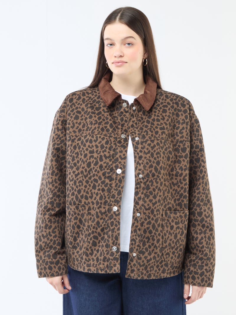 Chaqueta vaquera corta con estampado de leopardo Marron - Kiabi