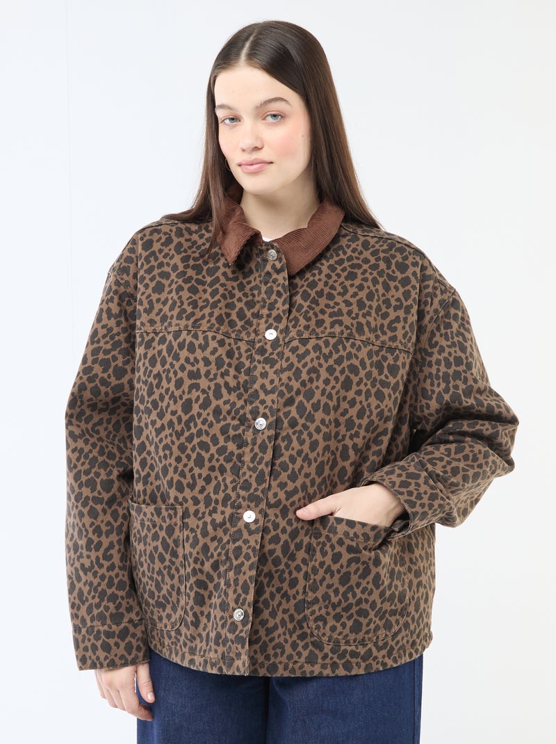 Chaqueta vaquera corta con estampado de leopardo Marron - Kiabi