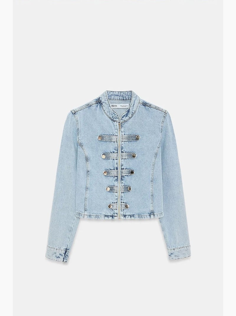 Chaqueta vaquera cropped con cuello mao dilvin Azul claro - Kiabi