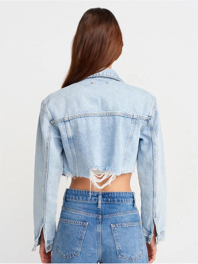 Chaqueta vaquera cropped de mujer dilvin Azul claro - Kiabi