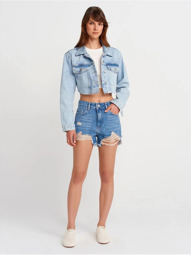 Chaqueta vaquera cropped de mujer dilvin Azul claro - Kiabi