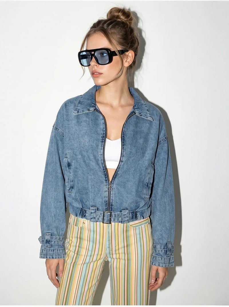 Chaqueta vaquera cropped oversize para mujer lucci Azul zafiro - Kiabi