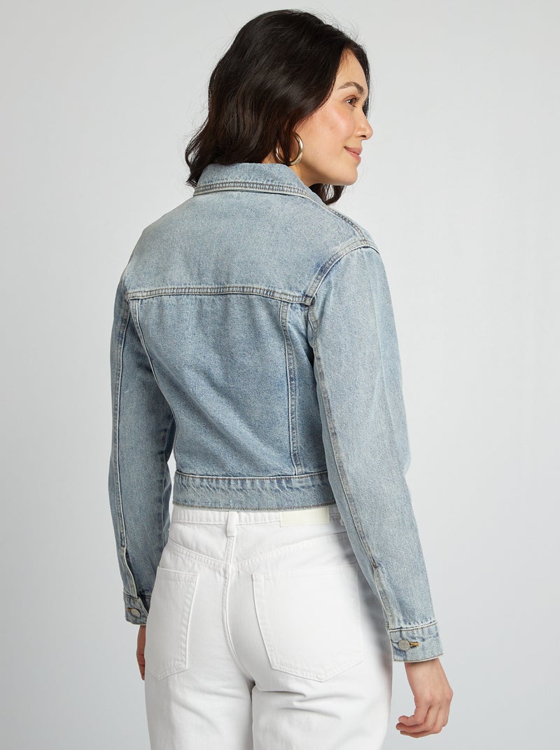 Chaqueta vaquera de manga larga con bolsillos en el pecho con solapa AZUL - Kiabi