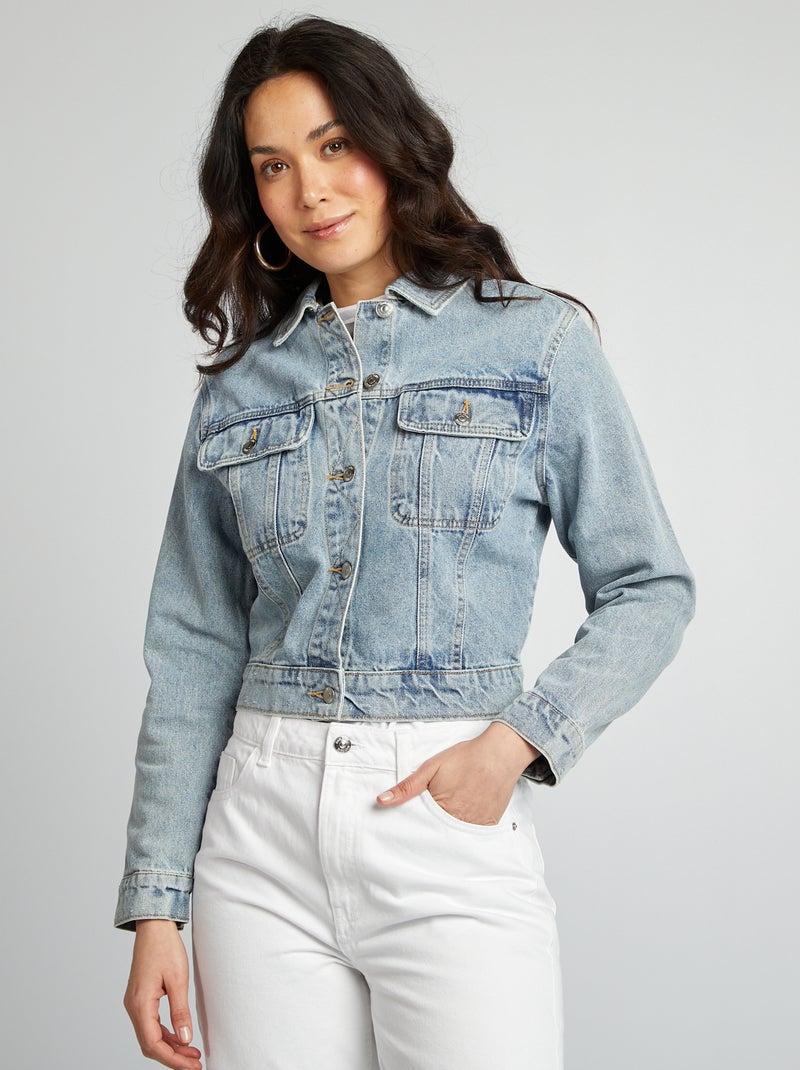 Chaqueta vaquera de manga larga con bolsillos en el pecho con solapa AZUL - Kiabi