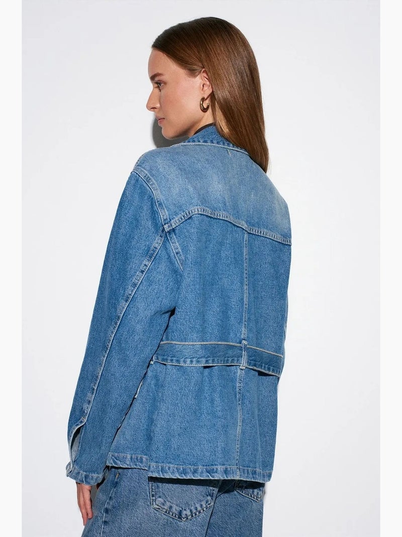 Chaqueta vaquera de mujer con cinturón dilvin Azul zafiro - Kiabi