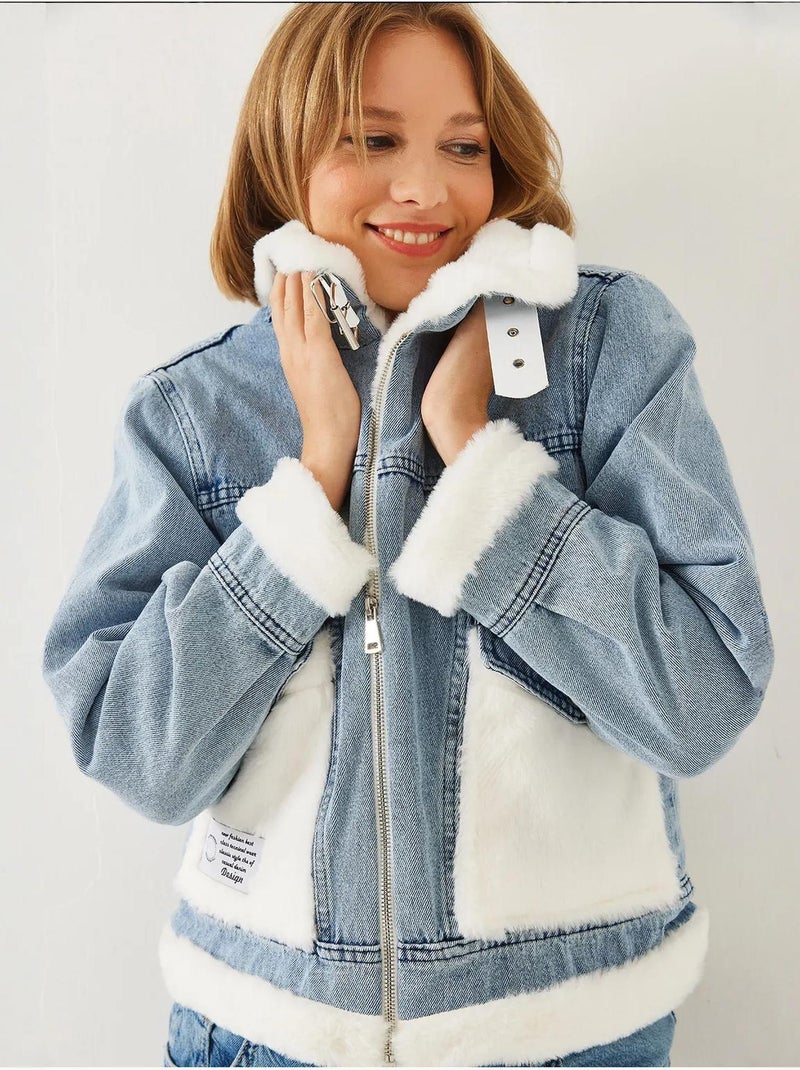 Chaqueta vaquera de piel sintética con cinturón de bianco lucci Azul claro - Kiabi