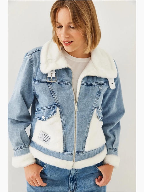 Chaqueta vaquera de piel sintética con cinturón lucci - Kiabi Chaqueta vaquera de piel sintética con cinturón lucci - Kiabi