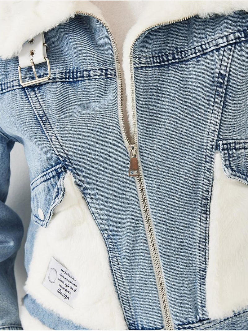 Chaqueta vaquera de piel sintética con cinturón lucci Azul claro - Kiabi