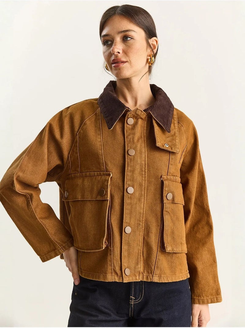 Chaqueta vaquera extragrande con cierre de botones y bolsillos lucci Camel - Kiabi