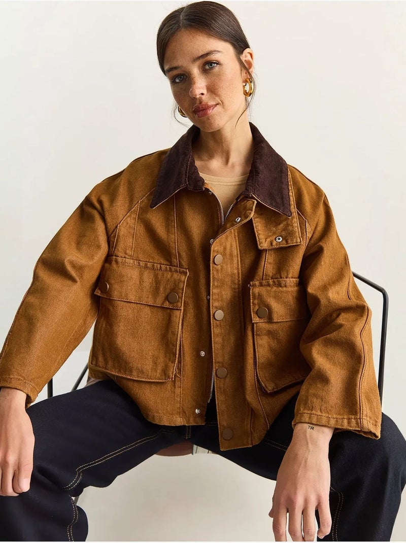 Chaqueta vaquera extragrande con cierre de botones y bolsillos lucci Camel - Kiabi