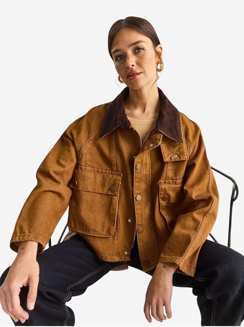 Chaqueta vaquera extragrande con cierre de botones y bolsillos lucci Camel - Kiabi