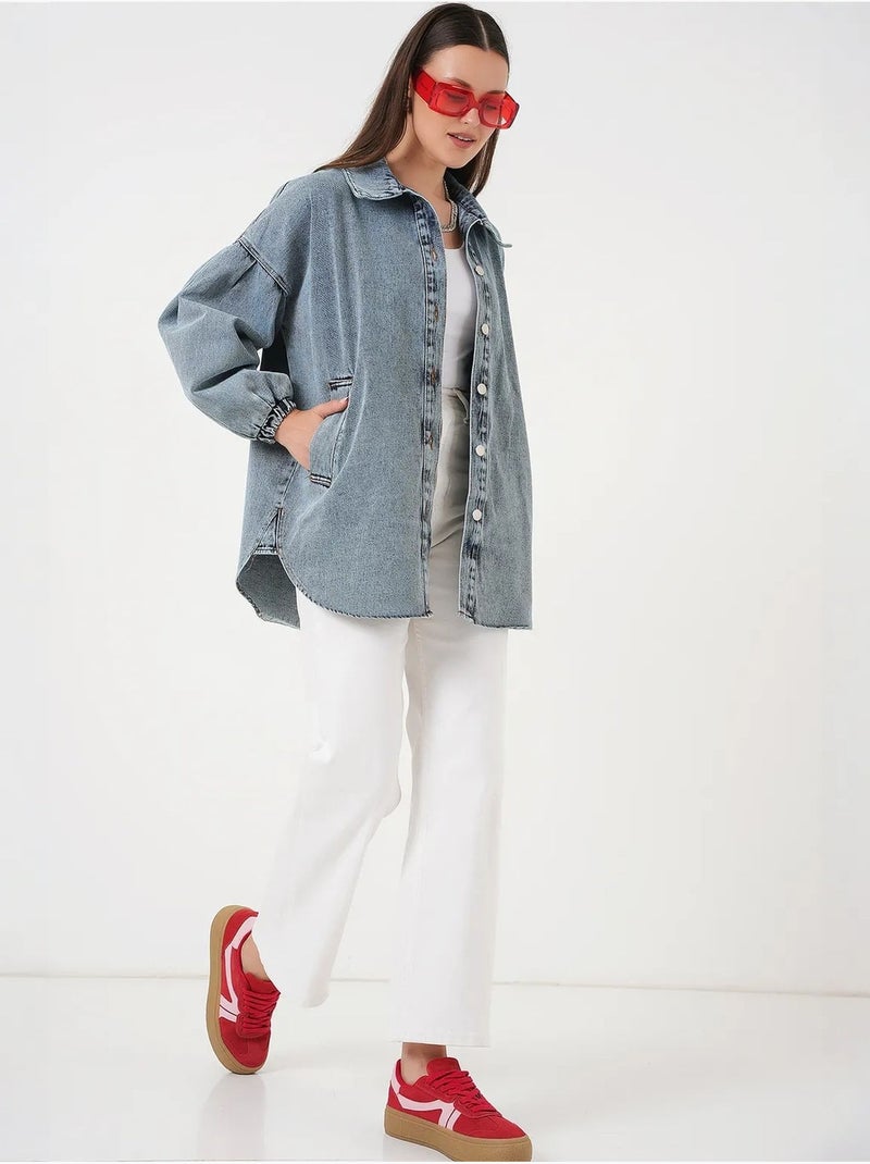 Chaqueta vaquera oversize con cuello camisero bdart Azul claro - Kiabi