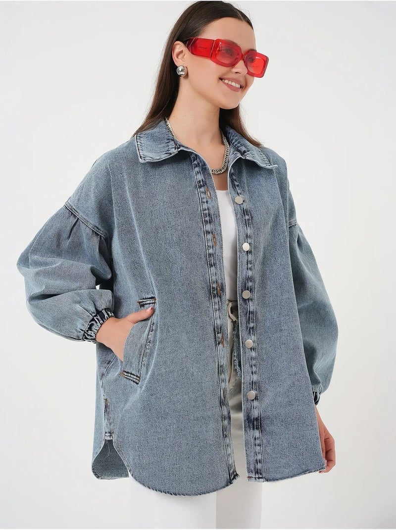 Chaqueta vaquera oversize con cuello camisero bdart Azul claro - Kiabi