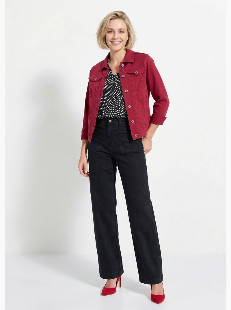 Chaqueta vaquera recta con botones - Afibel Rojo granate - Kiabi