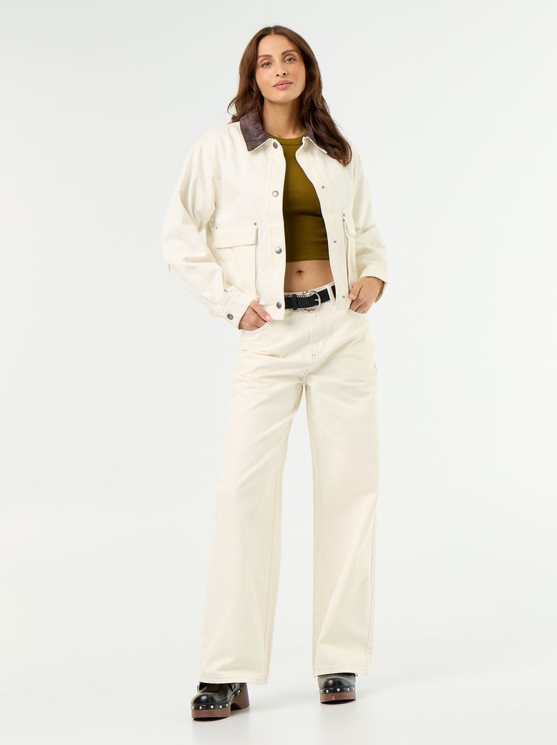 Chaqueta workwear de vaquero y cuello de terciopelo Beige - Kiabi