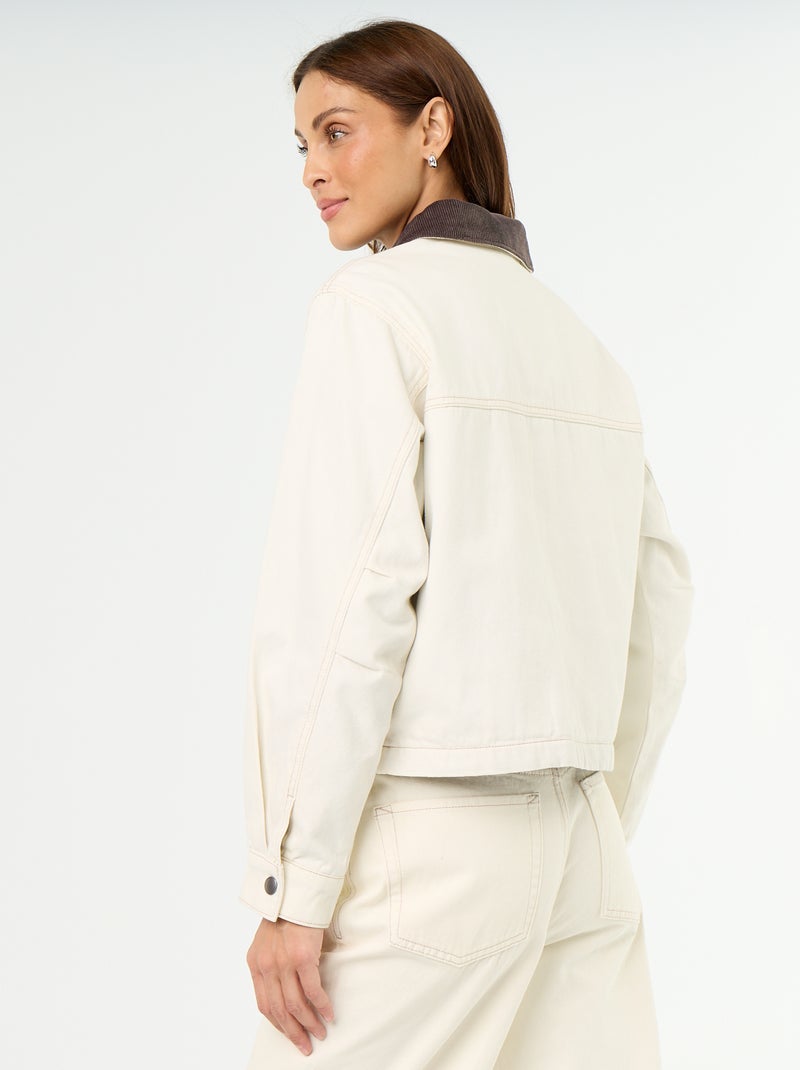 Chaqueta workwear de vaquero y cuello de terciopelo Beige - Kiabi