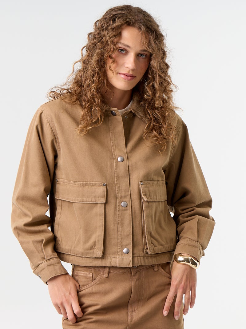 Chaqueta workwear de vaquero y cuello de terciopelo Marron - Kiabi