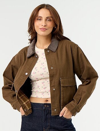 Chaqueta workwear de vaquero y cuello de terciopelo