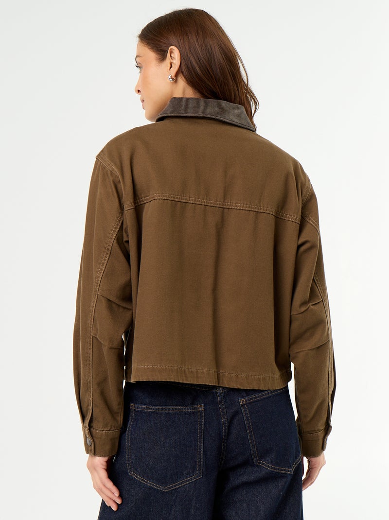 Chaqueta workwear de vaquero y cuello de terciopelo Marron - Kiabi
