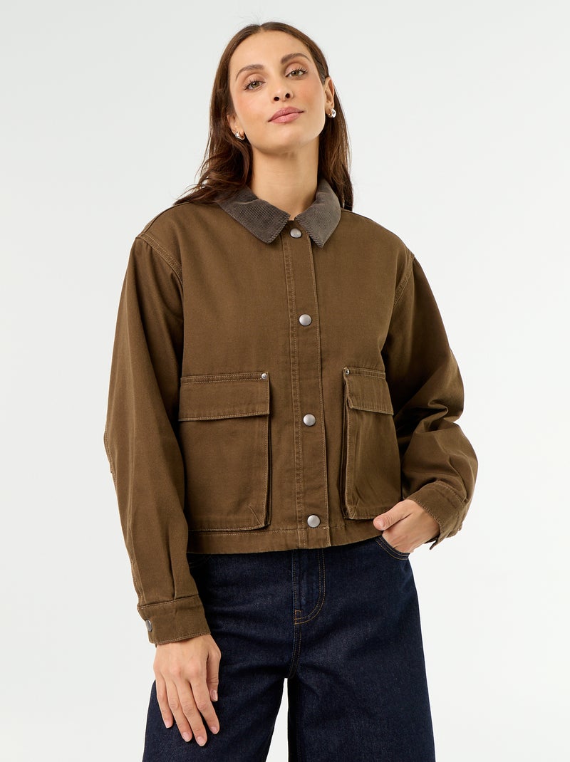 Chaqueta workwear de vaquero y cuello de terciopelo Marron - Kiabi
