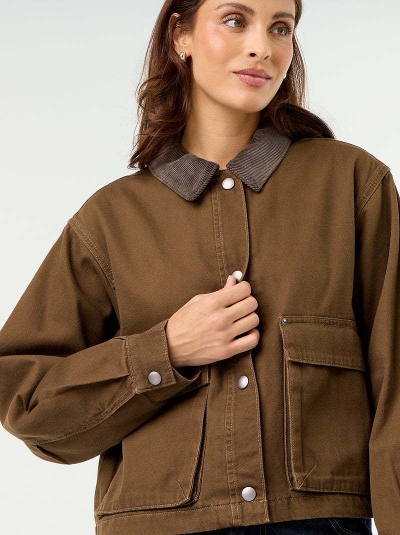 Chaqueta workwear de vaquero y cuello de terciopelo Marron - Kiabi