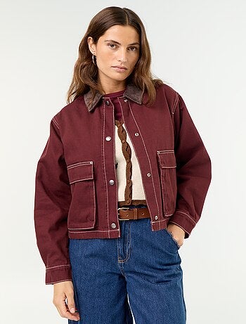 Chaqueta workwear de vaquero y cuello de terciopelo