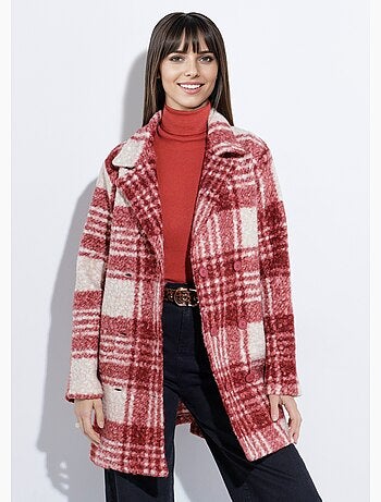 Chaquetón largo a cuadros estilo lana bouclé - Afibel