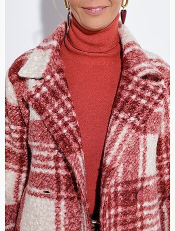 Chaquetón largo a cuadros estilo lana bouclé - Afibel