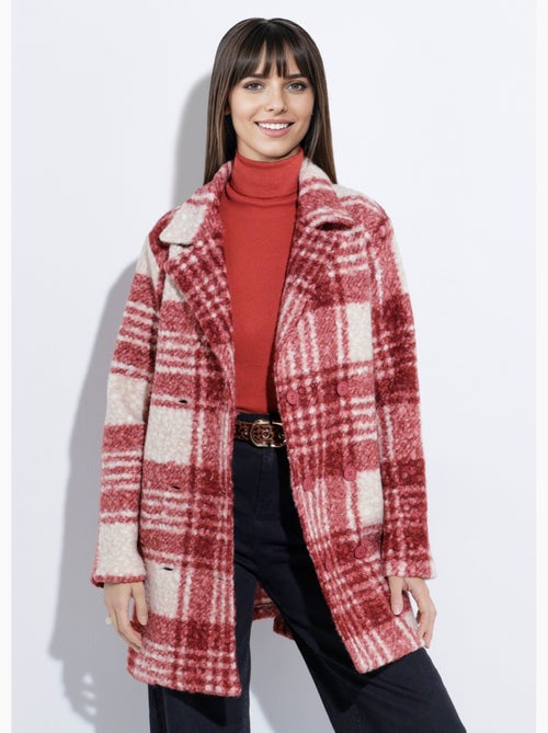 Chaquetón largo a cuadros estilo lana bouclé - Afibel - Kiabi