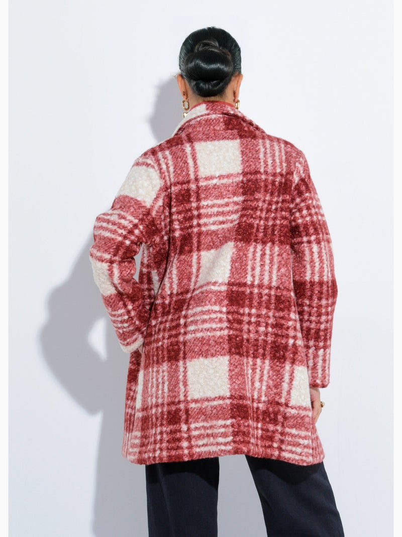 Chaquetón largo a cuadros estilo lana bouclé - Afibel Ladrillo - Kiabi