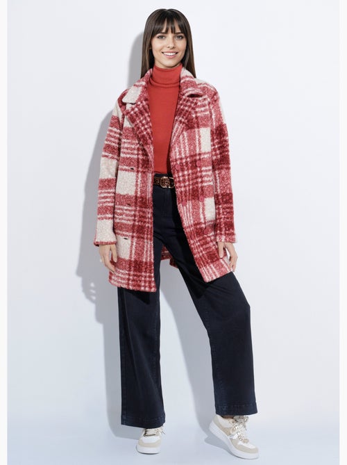 Chaquetón largo a cuadros estilo lana bouclé - Afibel - Kiabi