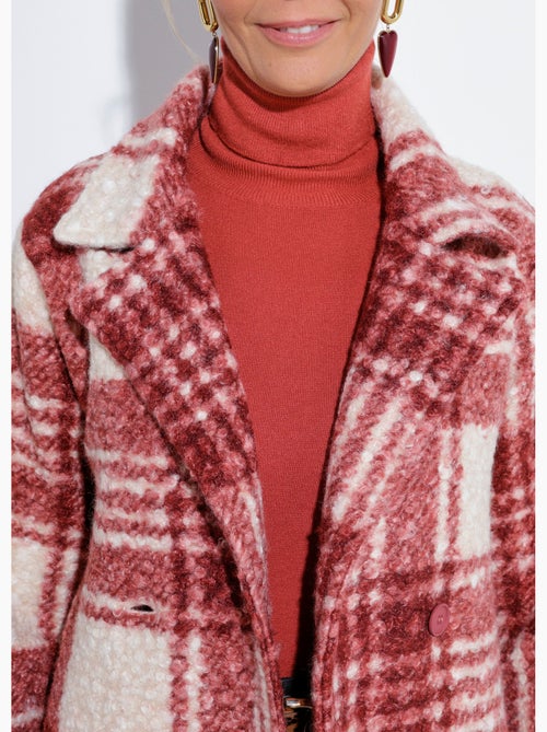 Chaquetón largo a cuadros estilo lana bouclé - Afibel - Kiabi