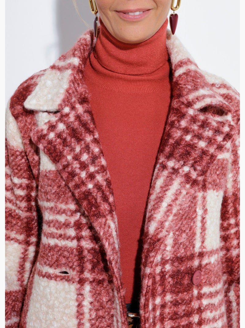 Chaquetón largo a cuadros estilo lana bouclé - Afibel Ladrillo - Kiabi