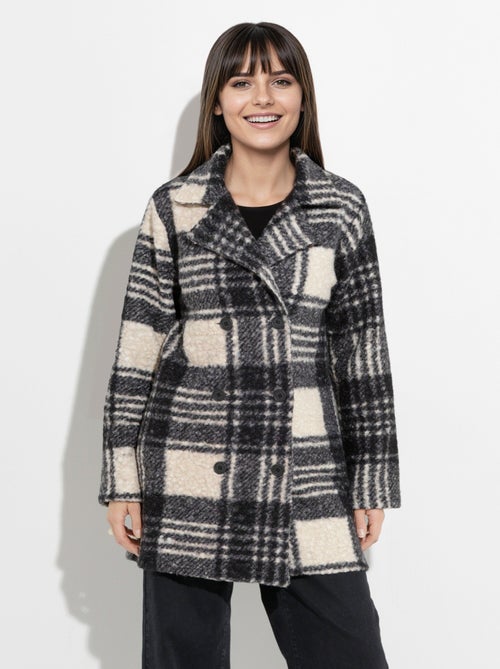 Chaquetón largo a cuadros estilo lana bouclé - Afibel - Kiabi