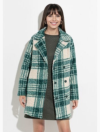 Chaquetón largo a cuadros estilo lana bouclé - Afibel