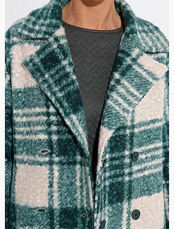 Chaquetón largo a cuadros estilo lana bouclé - Afibel