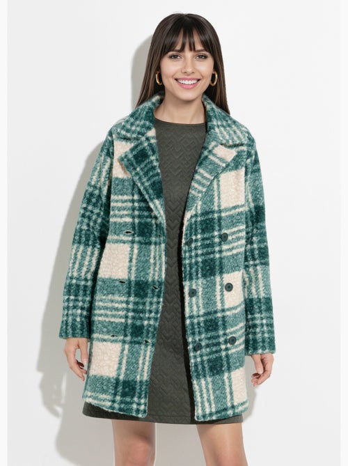 Chaquetón largo a cuadros estilo lana bouclé - Afibel - Kiabi