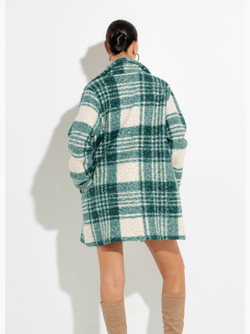 Chaquetón largo a cuadros estilo lana bouclé - Afibel Verde - Kiabi