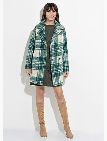 Chaquetón largo a cuadros estilo lana bouclé