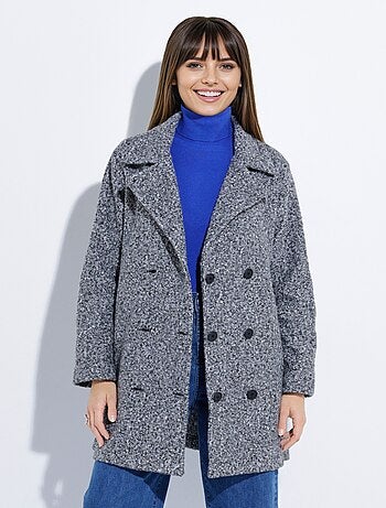 Chaquetón largo liso estilo lana bouclé - Afibel