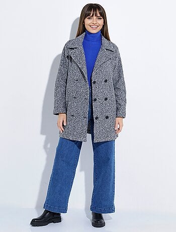 Chaquetón largo liso estilo lana bouclé - Afibel