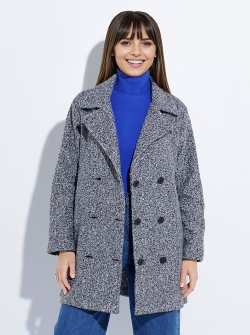 Chaquetón largo liso estilo lana bouclé - Afibel - Kiabi