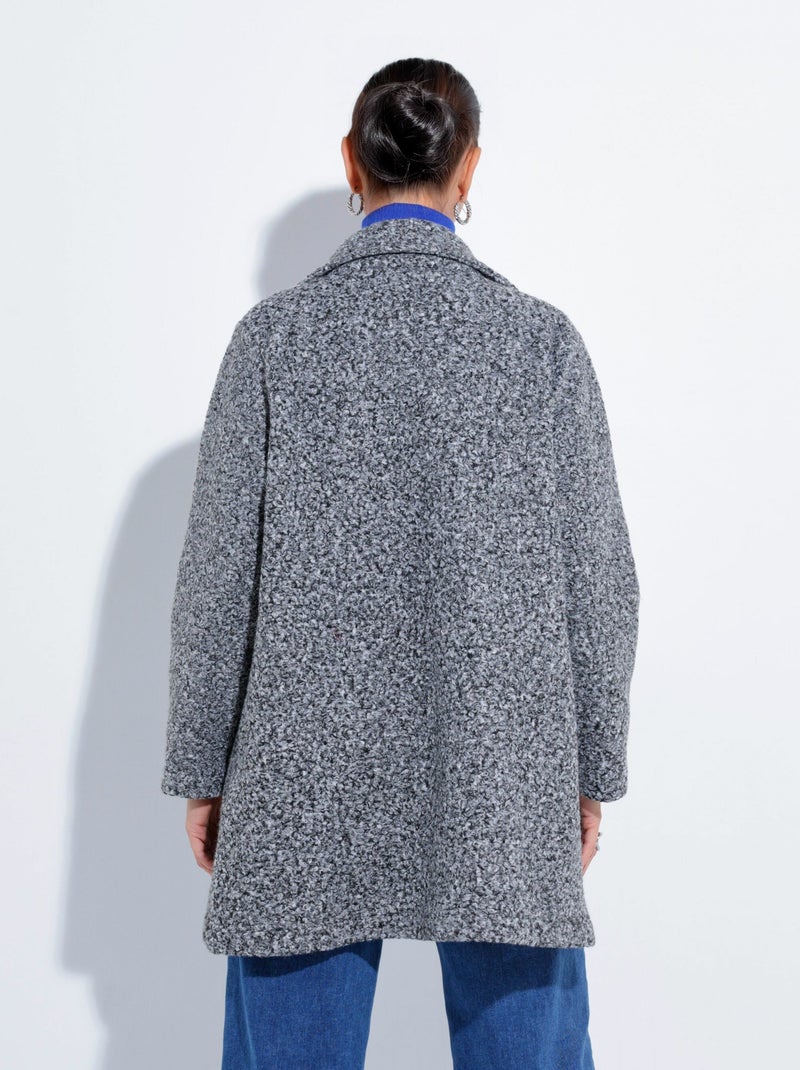 Chaquetón largo liso estilo lana bouclé - Afibel Gris jaspeado - Kiabi