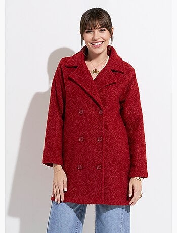 Chaquetón largo liso estilo lana bouclé - Afibel