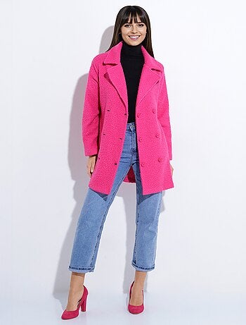 Chaquetón largo liso estilo lana bouclé - Afibel