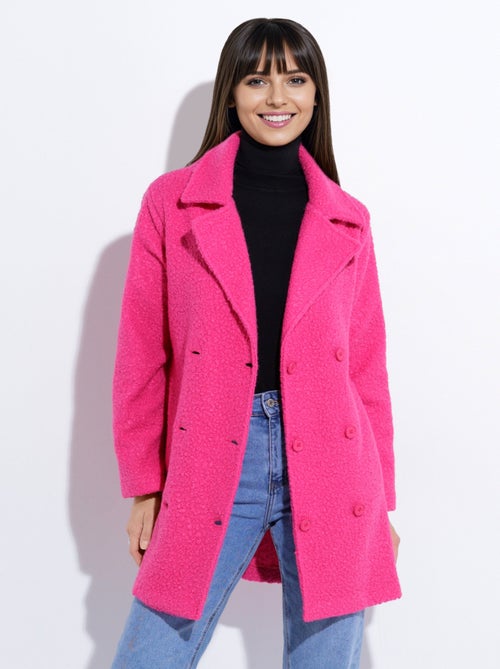 Chaquetón largo liso estilo lana bouclé - Afibel - Kiabi