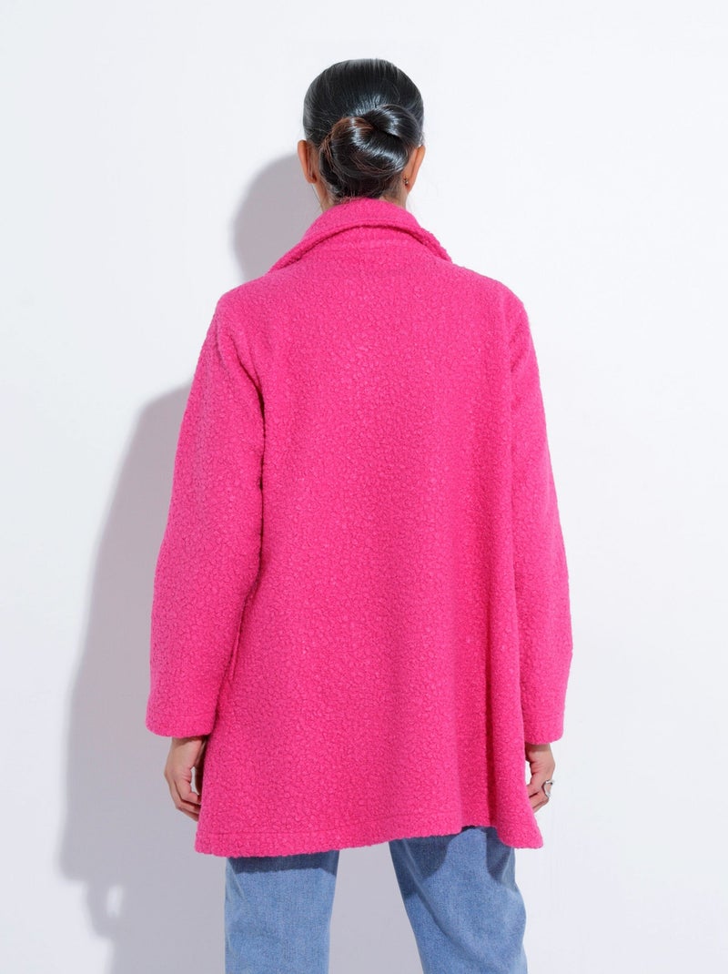 Chaquetón largo liso estilo lana bouclé - Afibel Rosa fucsia - Kiabi